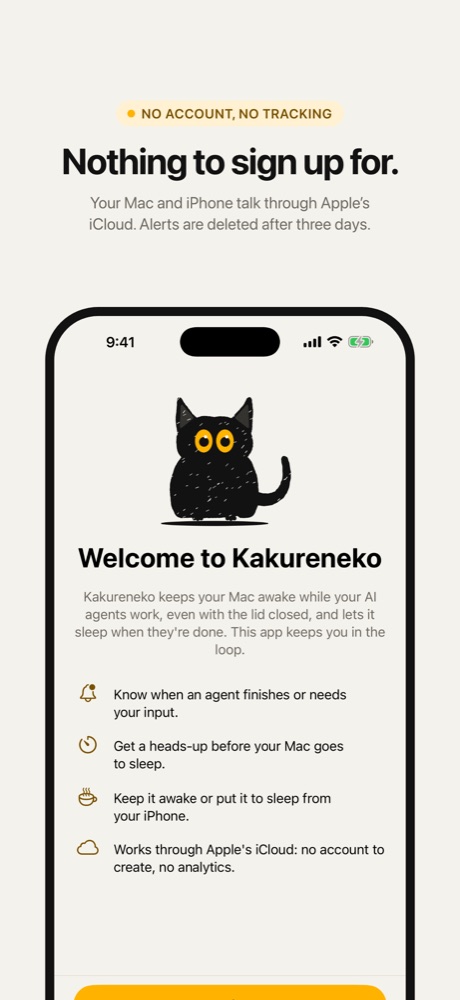 Nothing to sign up for: the welcome screen.